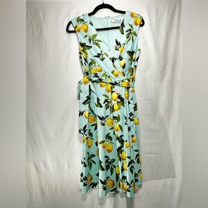 Chetta B Lemon Print Dress - Light Blue and Yellow
